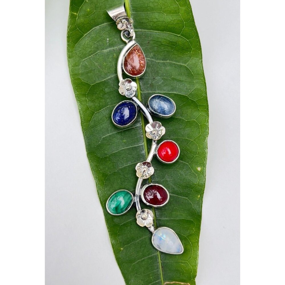 925 Sterling Silver multi stone pendant necklace - Picture 11 of 12